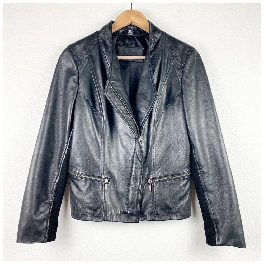 Whetblu Black Asymmetric Zip Leather Jacket Size Medium‎ - Picture 5 of 11